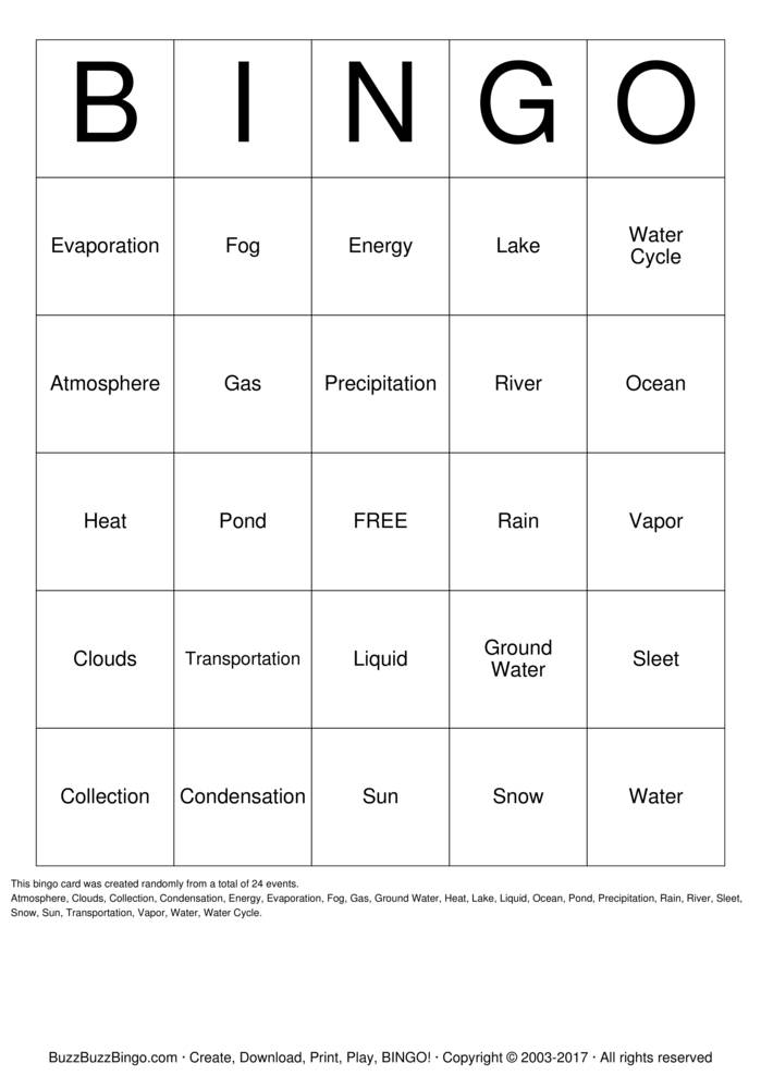 Download Free Water Cycle Bingo Cards Download Free Water Cycle Bingo Cards
