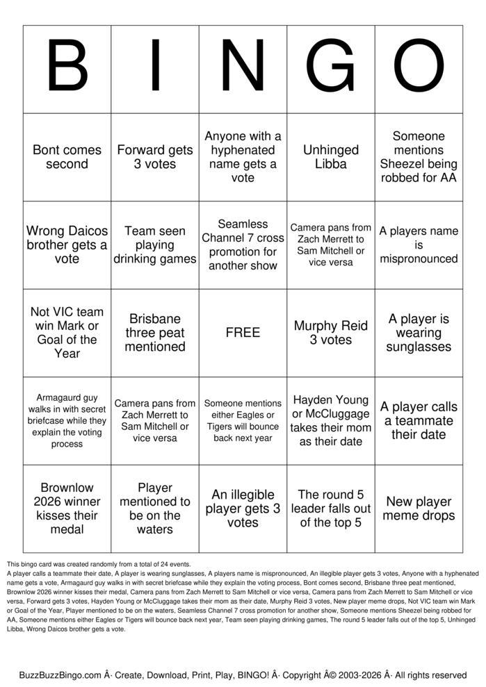 Download Free 2026 Brownlow Bingo Bingo Cards Download Free 2026 Brownlow Bingo Bingo Cards