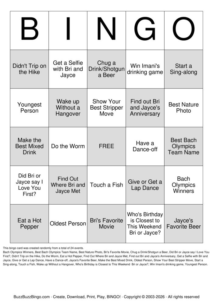 Download Free BACH WEEKEND BINGO Bingo Cards Download Free BACH WEEKEND BINGO Bingo Cards