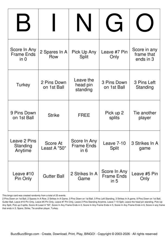 Download Free Bowling Bingo Cards Download Free Bowling Bingo Cards