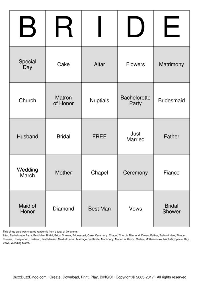 Bridal Shower Bingo Cards to Download, Print and Customize!