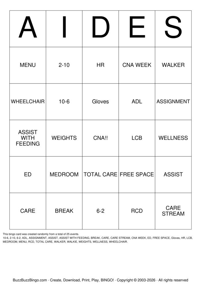 Download Free CNA Bingo Cards