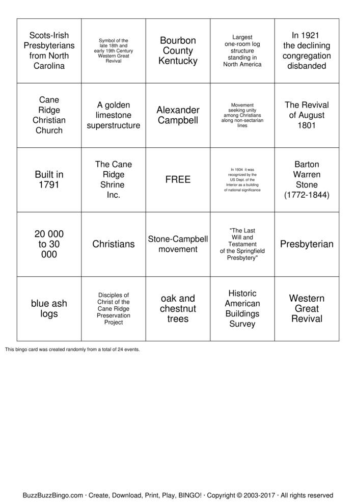 Download Free Cane Ridg BINGO Bingo Cards