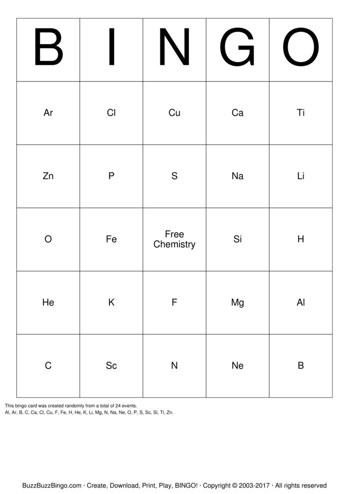 Chemistry Bingo Cards to Download, Print and Customize!