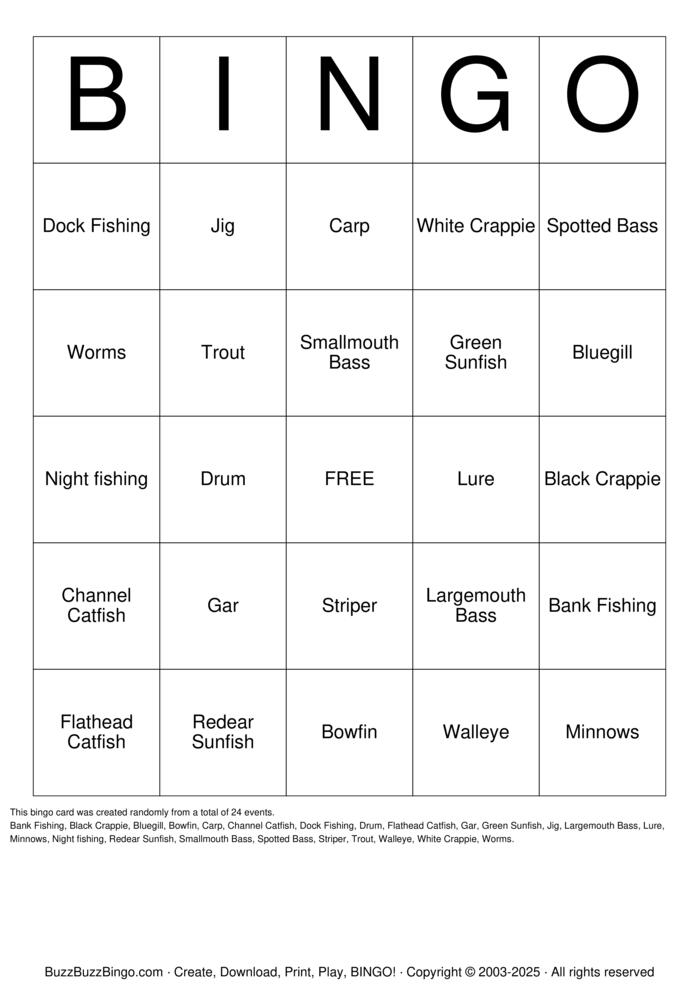 Download Free Fishing Bingo Cards