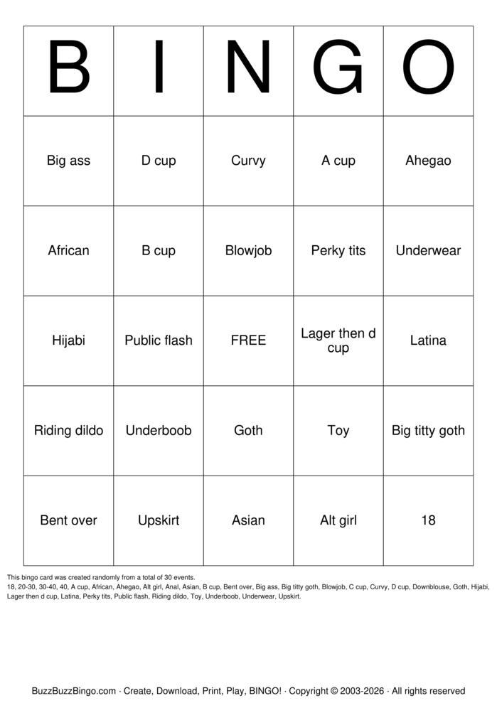 Download Free Nude pics Bingo Cards