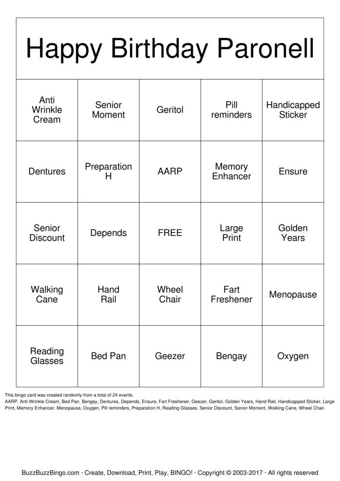 Download Free Over the Hill Bingo Cards