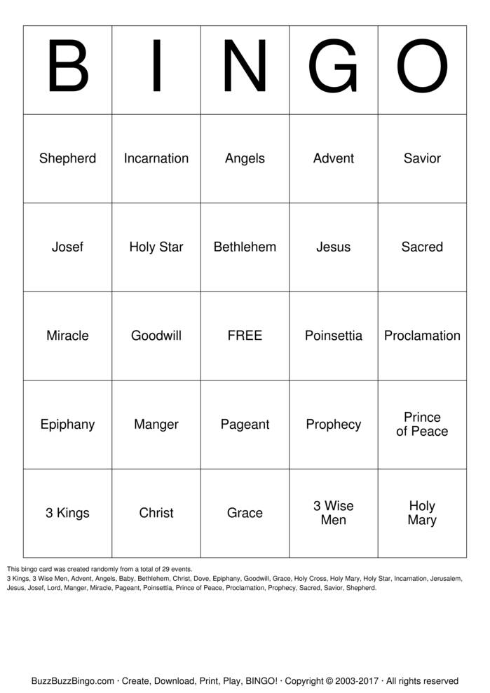 Download Free Religious Bingo Cards