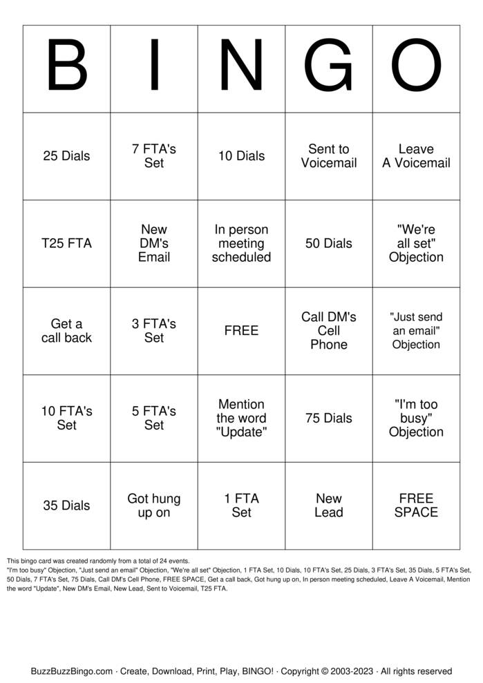 Download Free SALES Bingo Cards