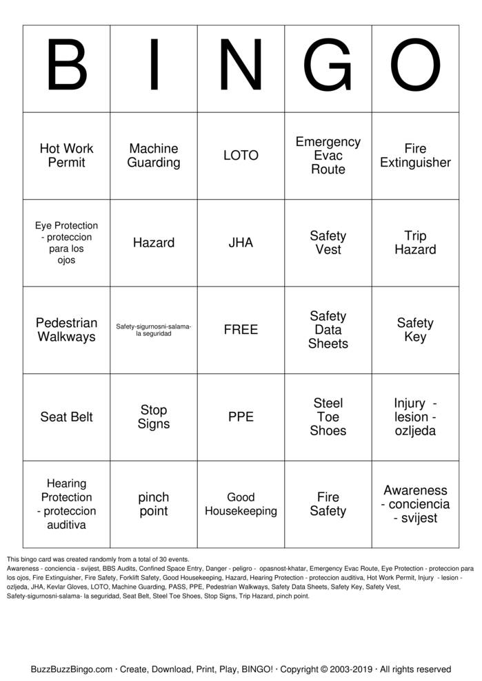 Safety Bingo Cards to Download, Print and Customize!