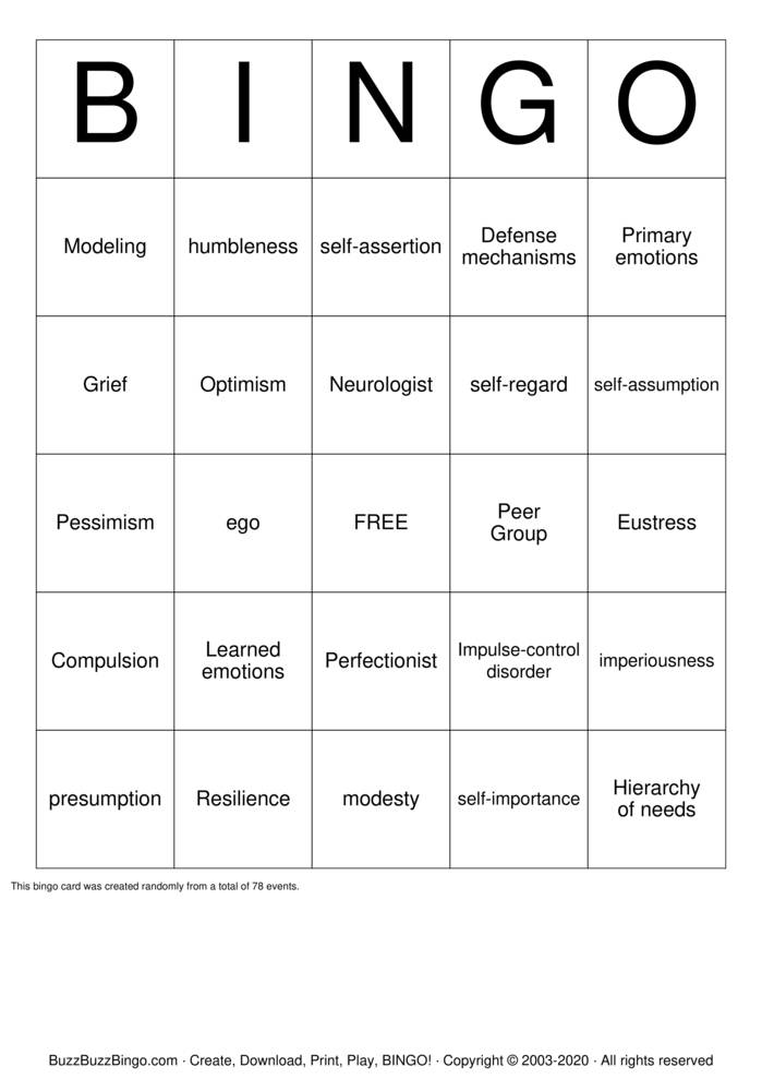 Self esteem Bingo Cards to Download, Print and Customize!