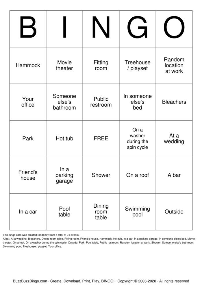 Download Free Sex Locations Bingo Cards