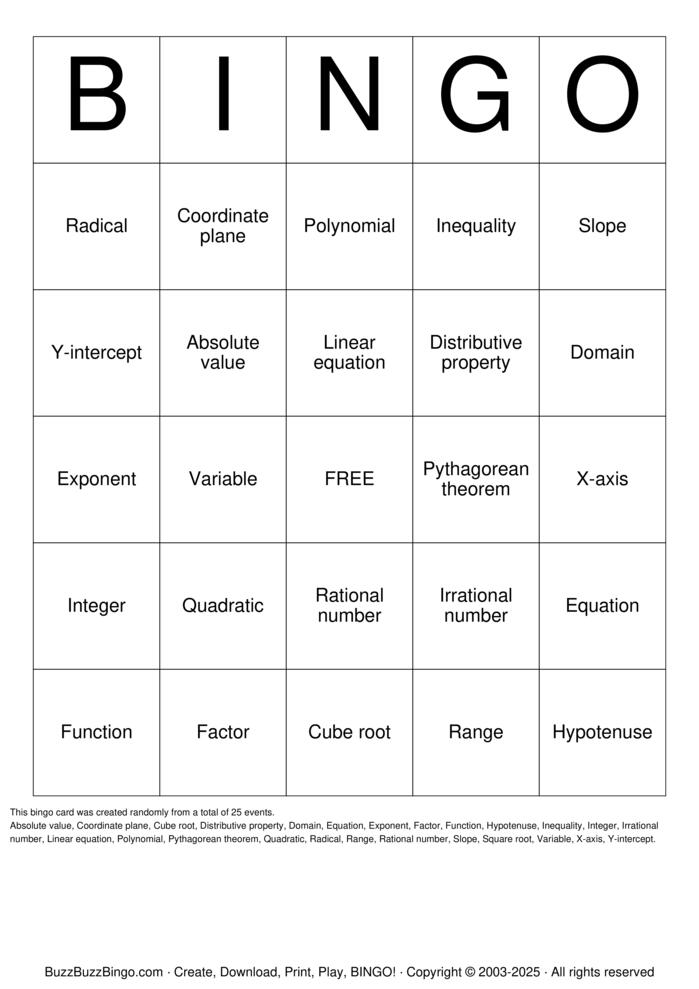8th Grade Math Bingo Cards to Download, Print and Customize!