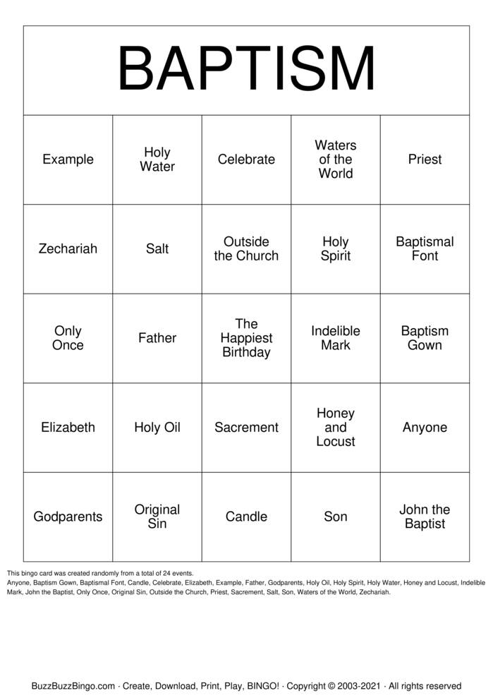 Download Free Baptism Bingo Cards Download Free Baptism Bingo Cards