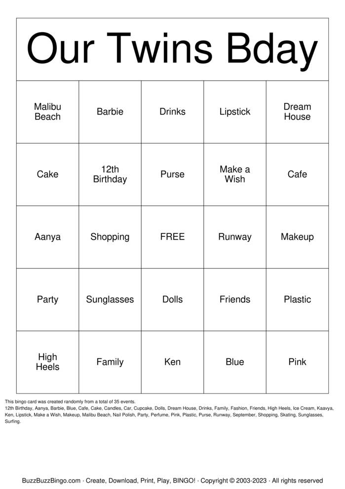 Download Free Barbie and Ken Bingo Cards Download Free Barbie and Ken Bingo Cards