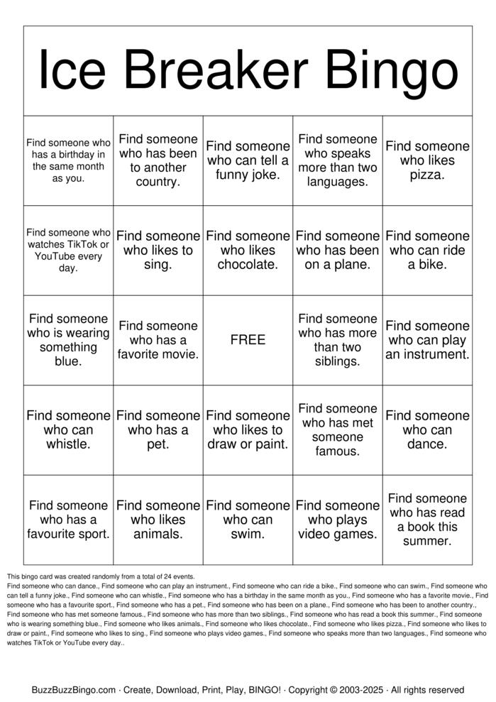 Download Free Bli kjent! Bingo Cards