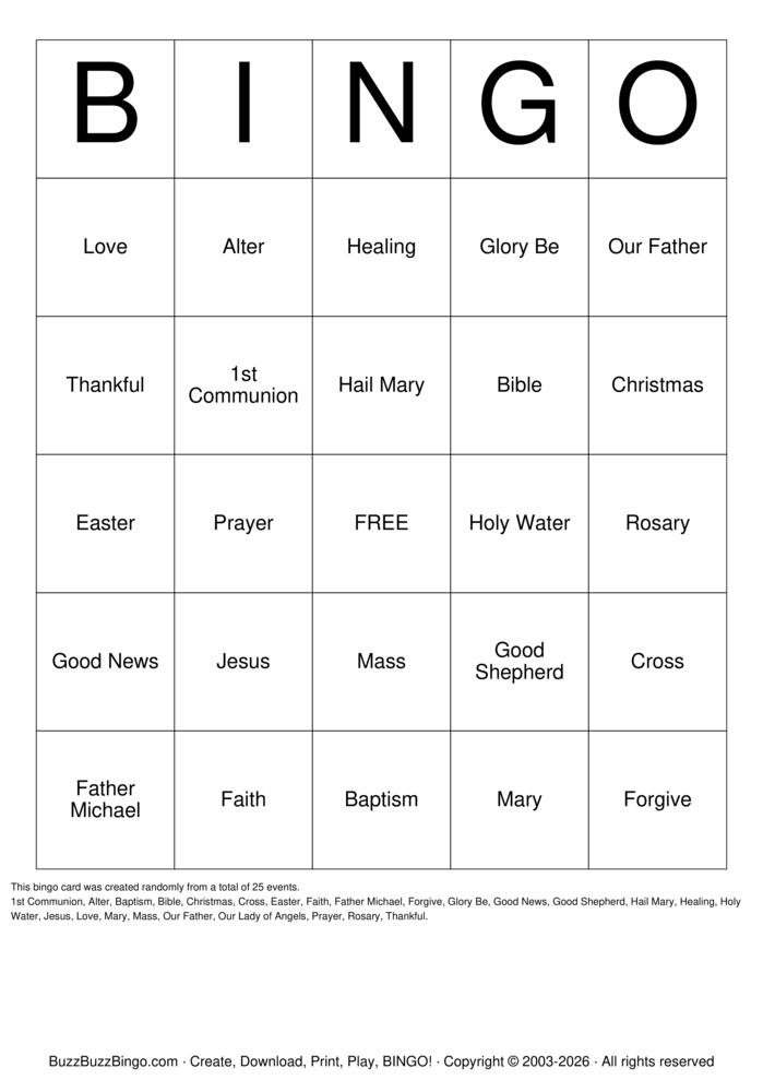 Download Free Catholic Bingo Bingo Cards