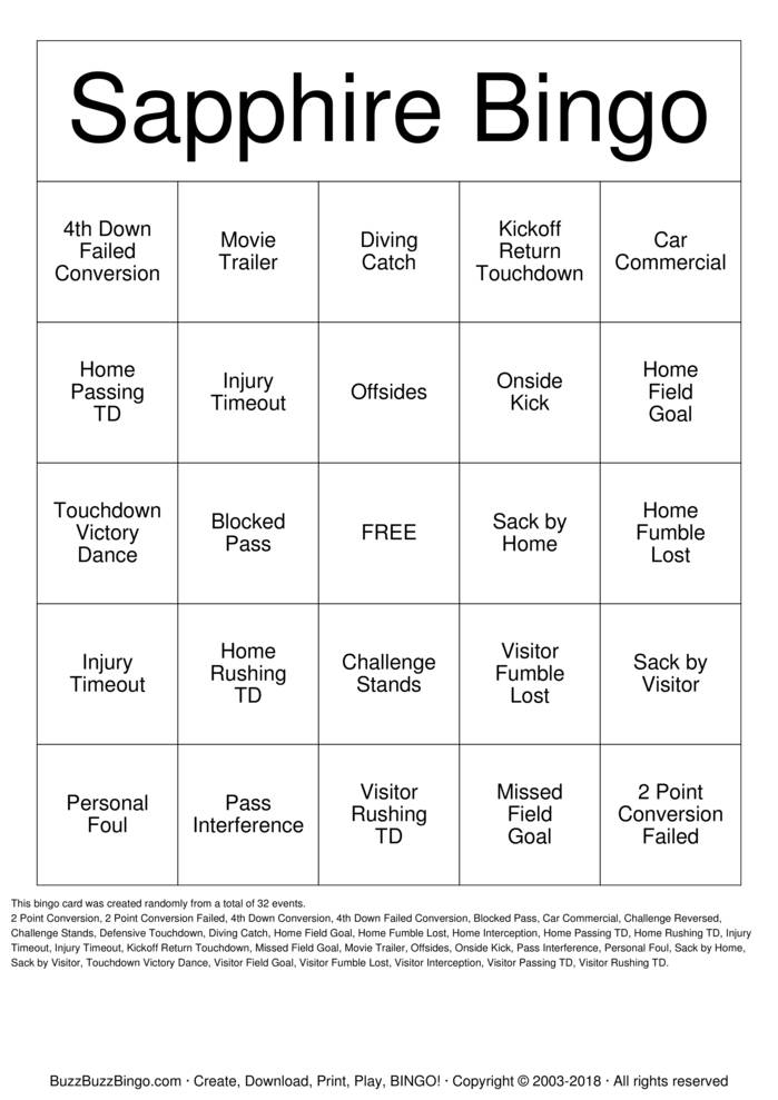 Download Free Football Bingo Cards