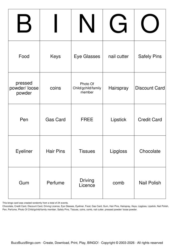 Download Free Handbag Bingo Cards