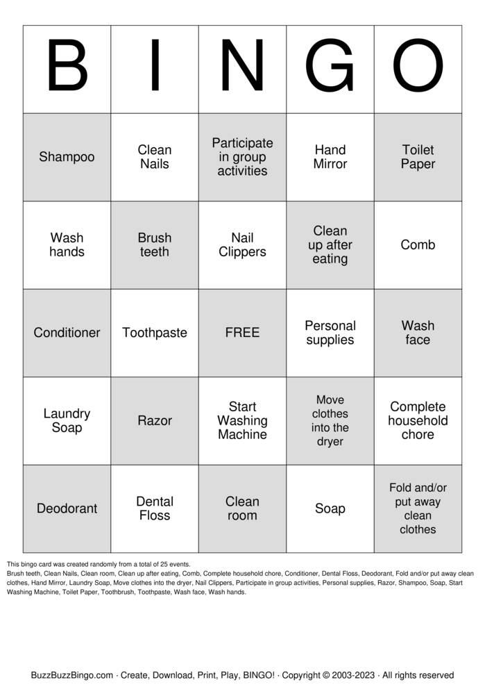 Hygiene Bingo Cards to Download, Print and Customize!
