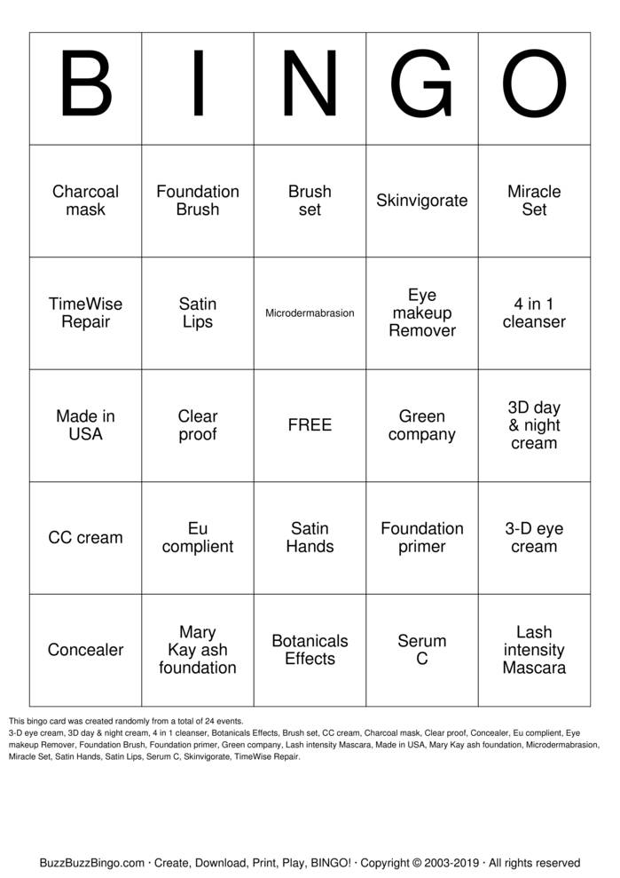 Download Free Mary Kay Bingo Bingo Cards Download Free Mary Kay Bingo Bingo Cards