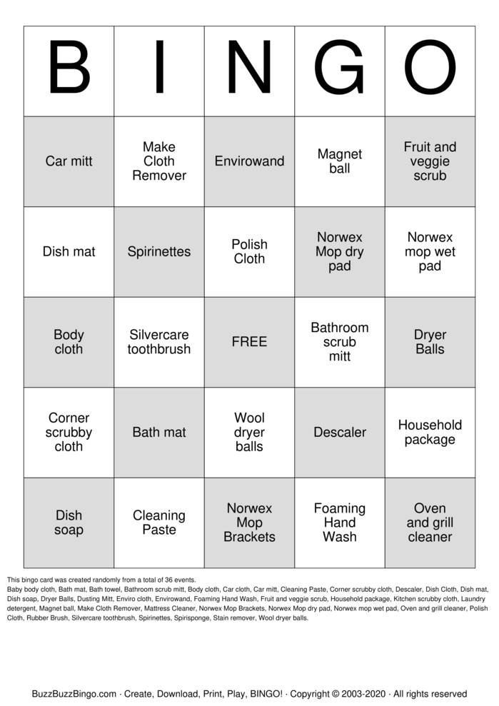 NORWEX Bingo Cards to Download, Print and Customize!