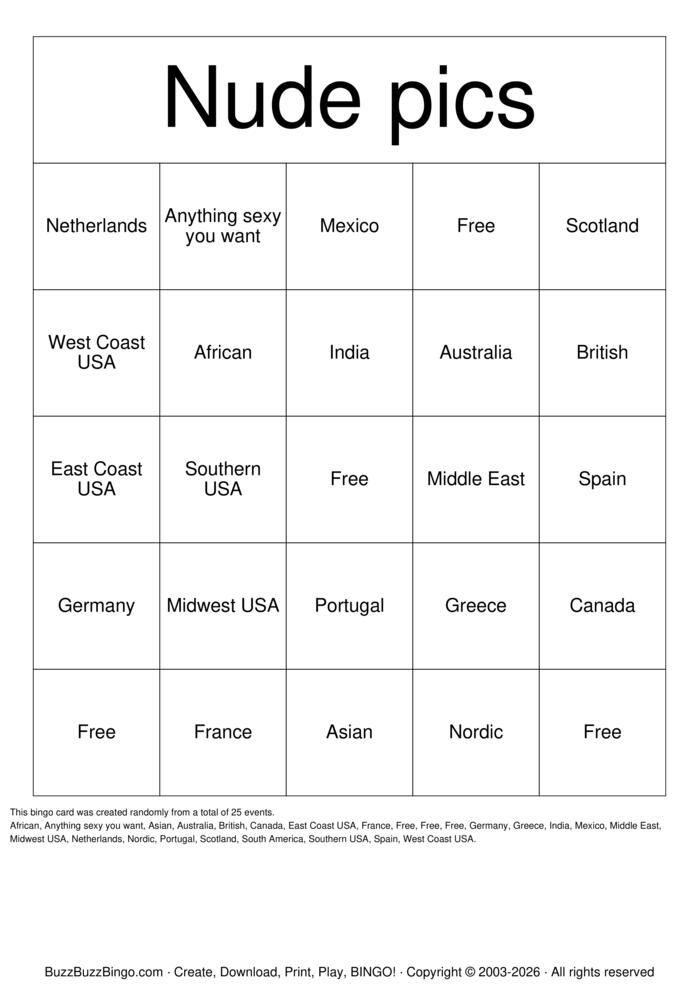 Download Free Nude Bingo Bingo Cards