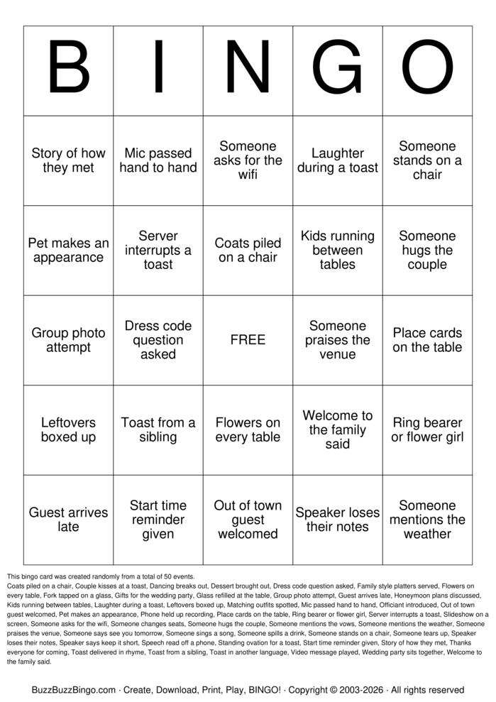Download Free Rehearsal Dinner Bingo Cards Download Free Rehearsal Dinner Bingo Cards