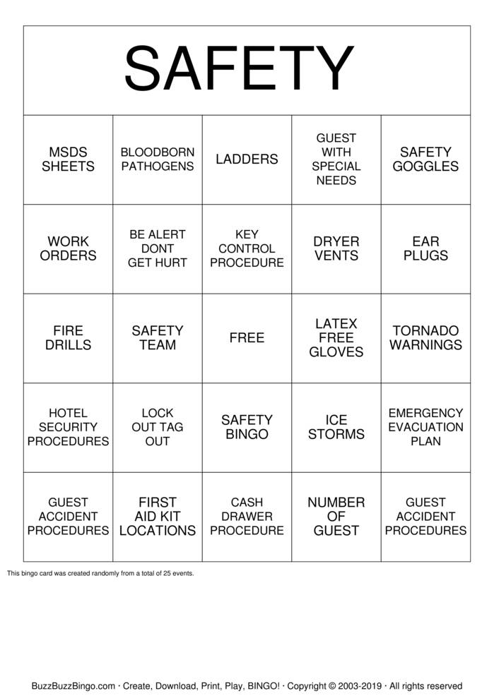 SAFETY Bingo Cards to Download, Print and Customize!