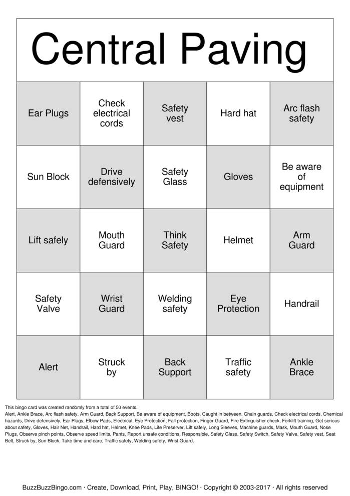 Download Free Safety Bingo Cards Download Free Safety Bingo Cards