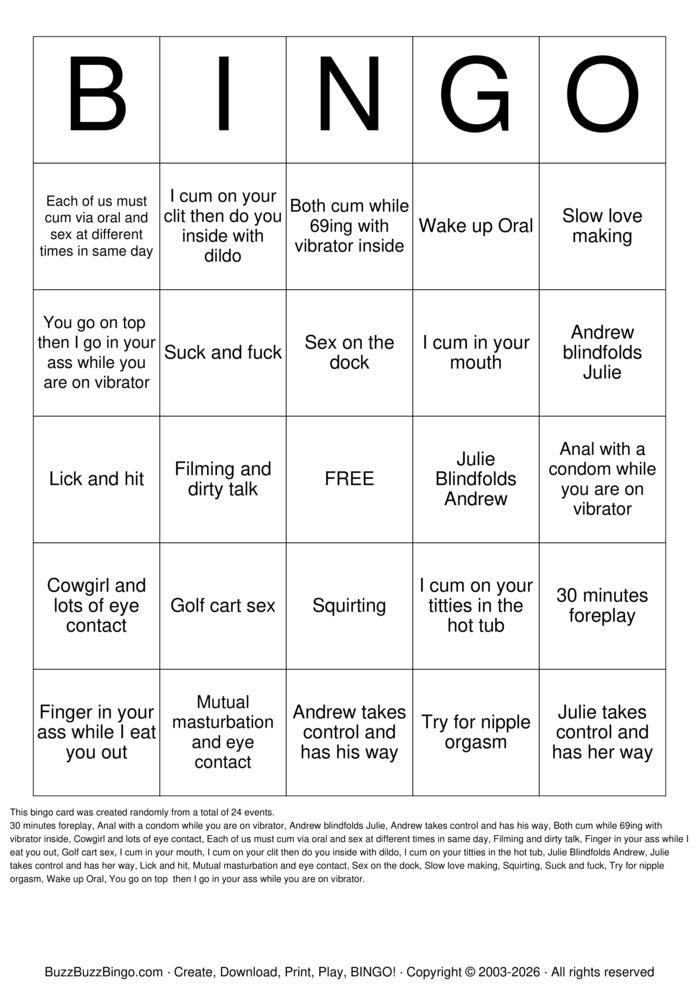 Download Free Sex Act Bingo Bingo Cards