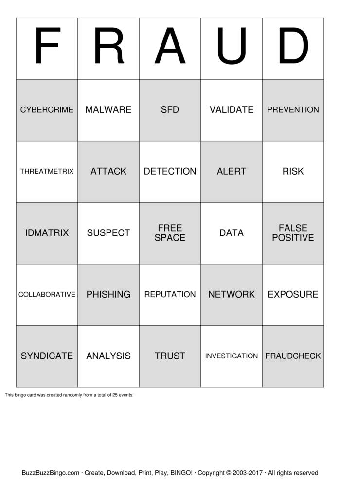 Download Free VEDA FRAUD BINGO Bingo Cards