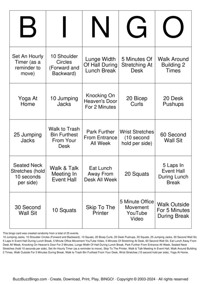 Be Fit Bingo Cards to Download, Print and Customize!