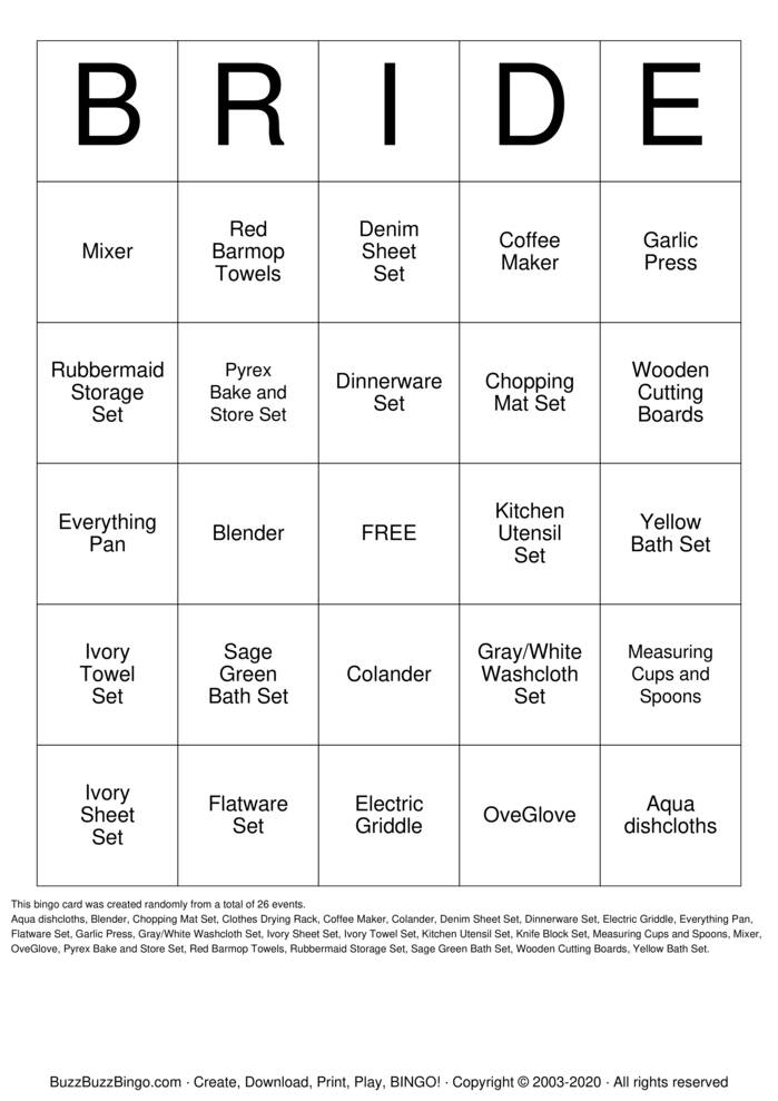 Bridal Shower Bingo Cards to Download, Print and Customize!