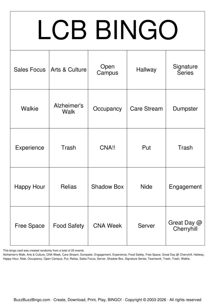 Download Free CNA Bingo Cards Download Free CNA Bingo Cards