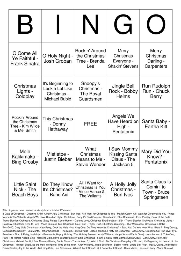 Download Free Christmas Hits Bingo Cards