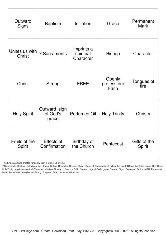 Download Free Confirmation Bingo Cards