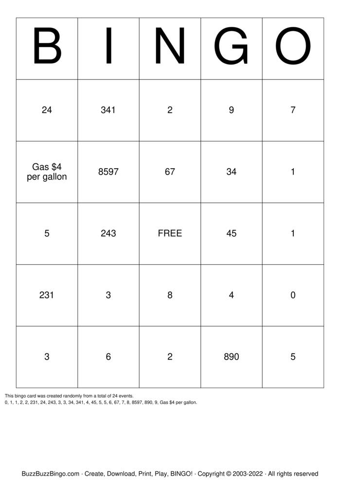 Download Free Custon Bingo Cards