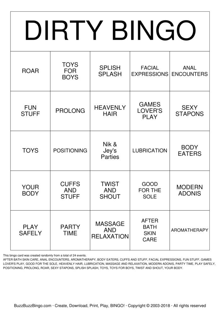 DIRTY BINGO Bingo Cards to Download, Print and Customize!