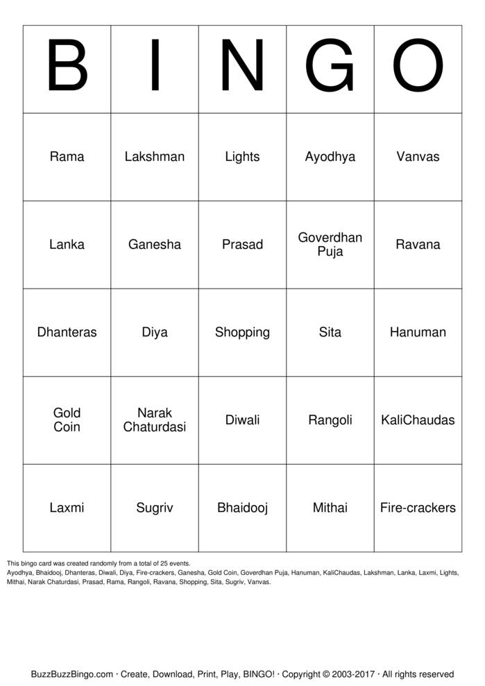 Diwali Bingo Bingo Cards to Download, Print and Customize!