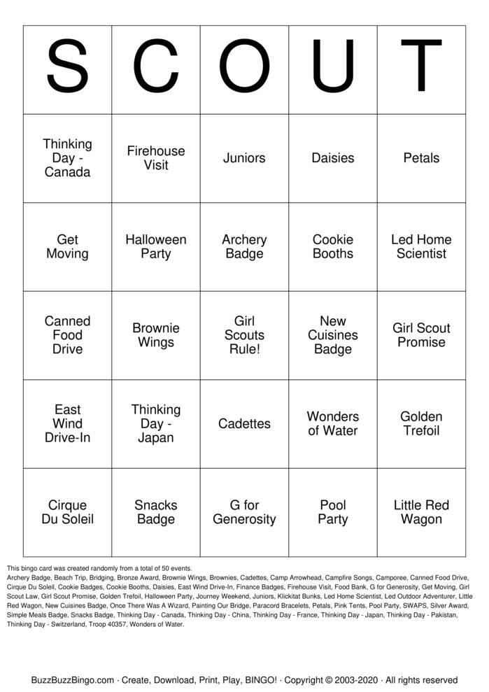 Download Free Girl Scout Bingo Cards Download Free Girl Scout Bingo Cards