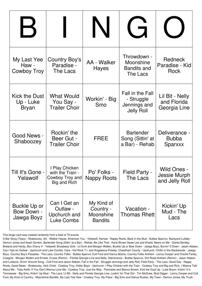 Download Free Hick-Hop Bingo Cards