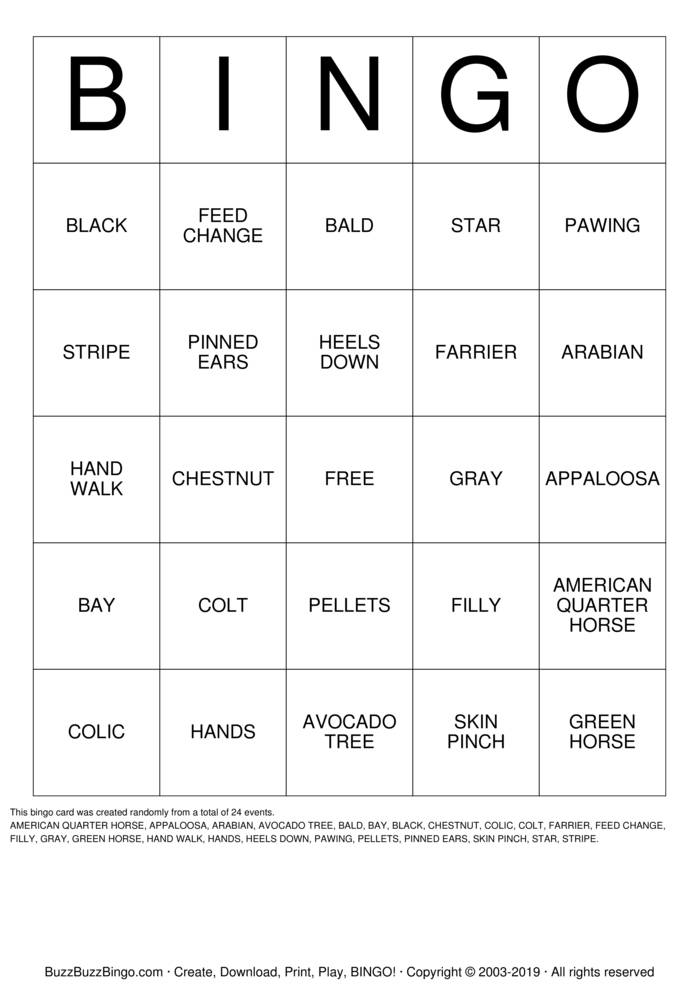 Horse Bingo Bingo Cards to Download, Print and Customize!