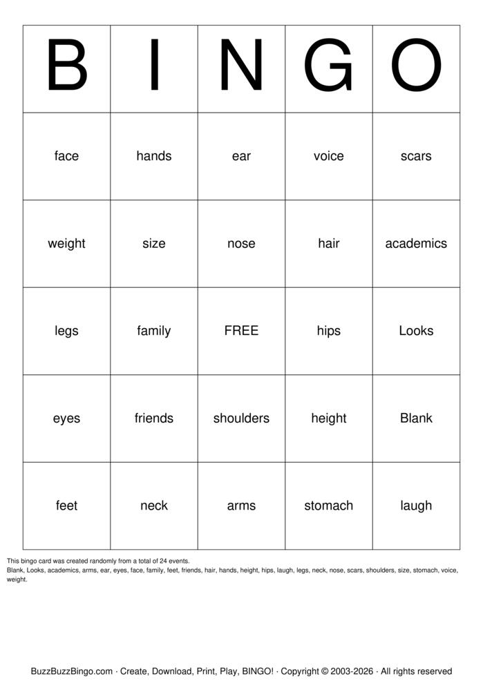 Download Free Insecurities Bingo Cards Download Free Insecurities Bingo Cards