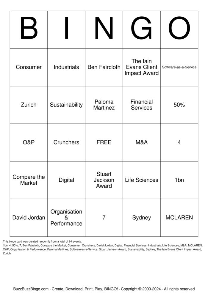 Download Free L.E.K Sector & Service Lines Bingo Bingo Cards