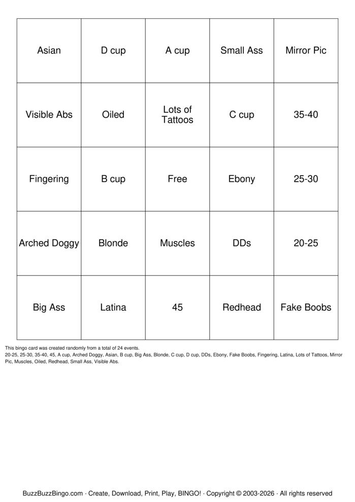 Download Free Nude Bingo Bingo Cards