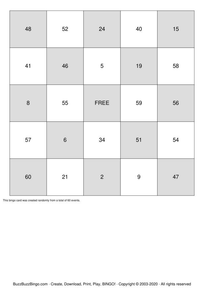 Numbers 1-60 Bingo Cards to Download, Print and Customize!