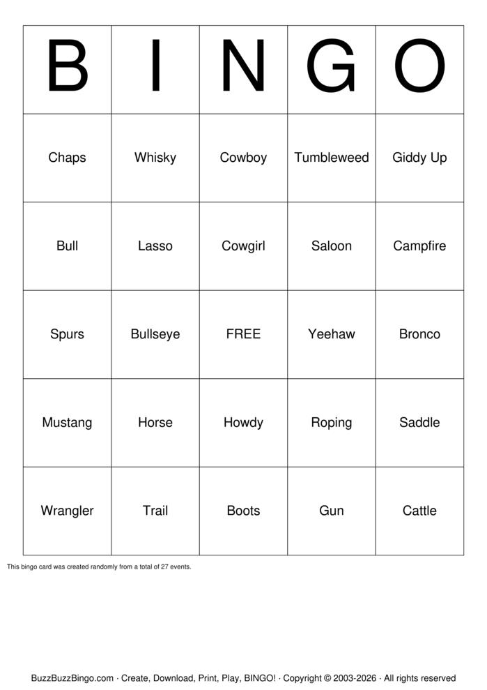 Download Free RODEO Bingo Cards