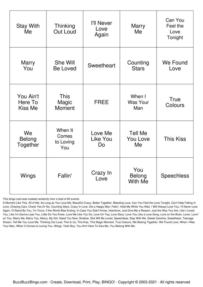 Download Free SINGO Bingo Cards Download Free SINGO Bingo Cards