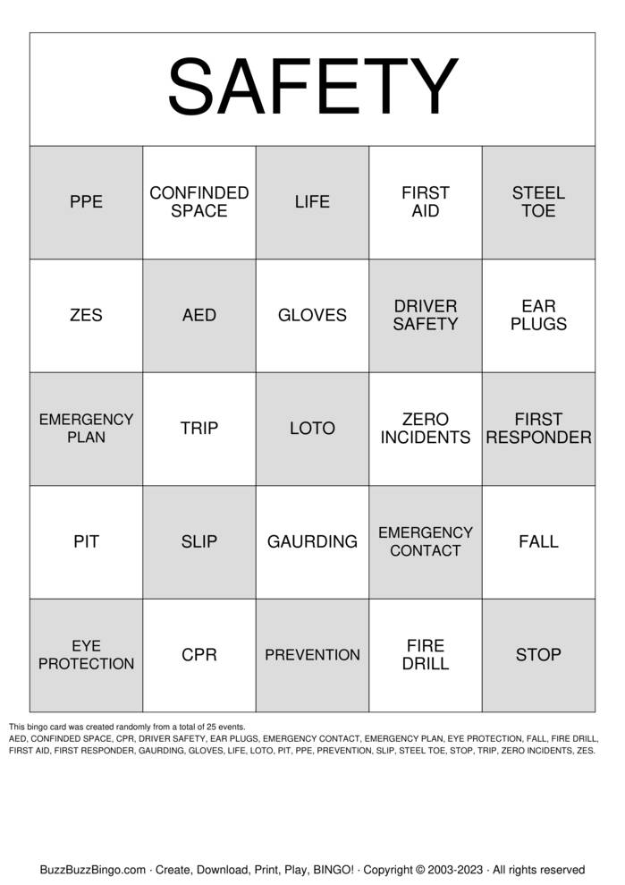 Safety Bingo Cards to Download, Print and Customize!